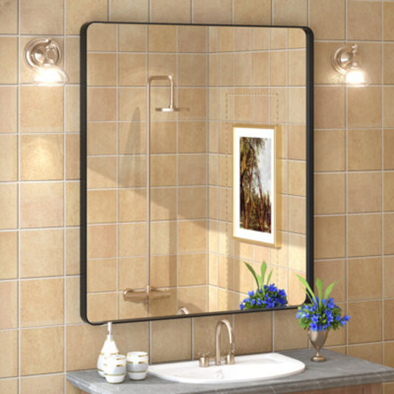 Aevar Tempered Glass and Aluminum Alloy Framed French Cleat Mounted Wall Mirror