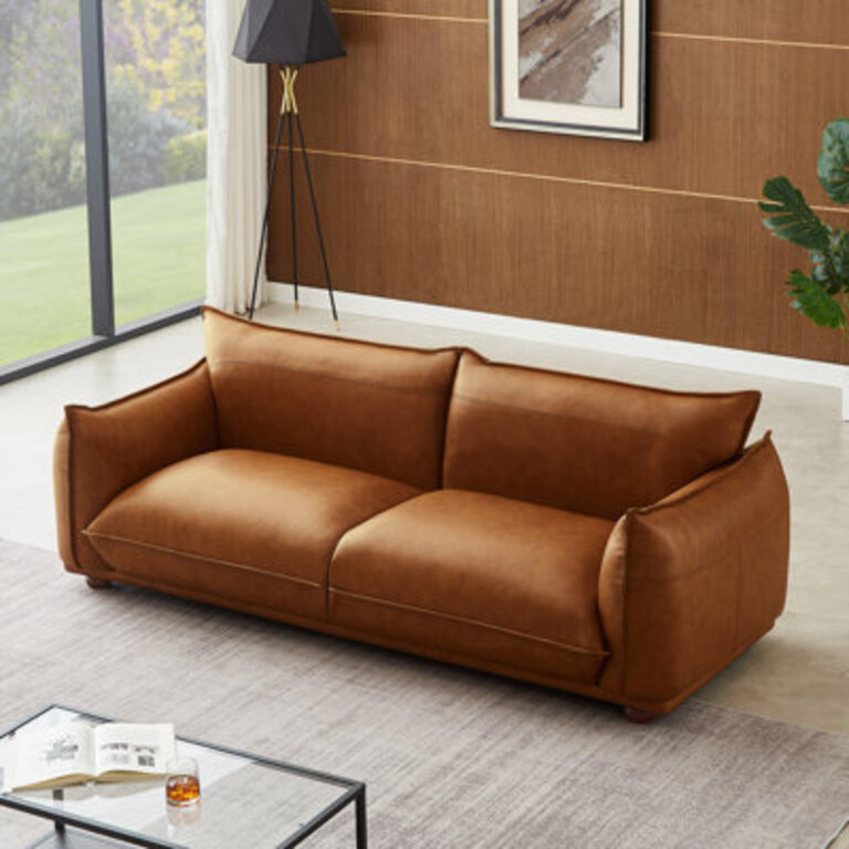 Solid  Manufactured Wood Leather Upholstered Sofa with Pocket Springs
