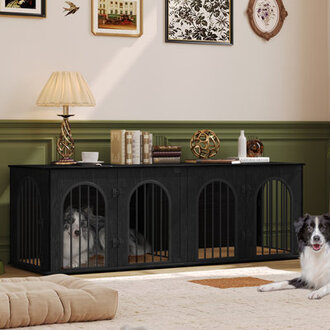 71 Dog Crate Furniture for 2 Dogs Heavy Duty Indoor Dog Kennel TV Stand XXL Wooden Dog Cage with Divider for Medium Large Dogs End Table Dog Crate with Cushion