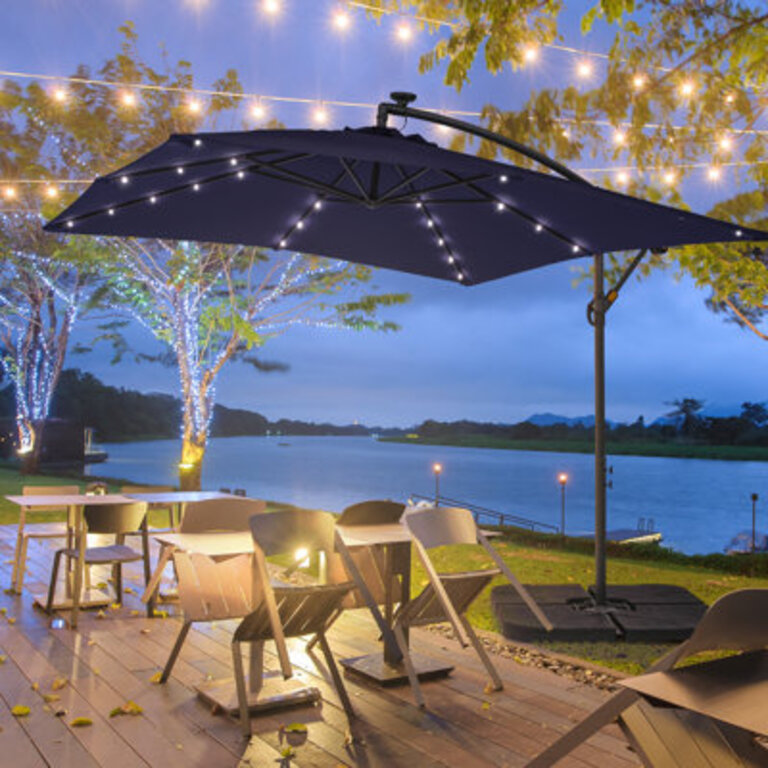 Dushaun 984 Lighted Cantilever Umbrella with Crank Lift  Counter Weights Included