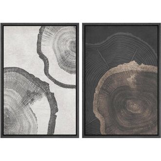 Tree Ring Grey Wood Stump Abstract Neutral Artwork Rustic Farmhouse Cabin Wall Pictures Framed Canvas Giclee Print 2 Pieces Wall Art Set  16x24x2 pcs 24x36x2 pcs
