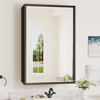 Cyrille Recessed  Surface Framed Medicine Cabinet with Mirror and Shelves