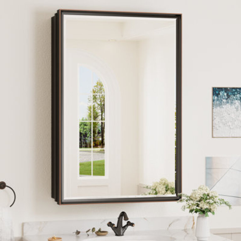 Cyrille Recessed  Surface Framed Medicine Cabinet with Mirror and Shelves