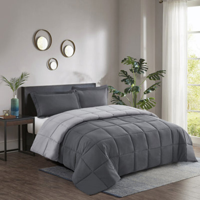 All Season Reversible Down Alternative Comforter Set with Shams - Breathable Soft Fluffy