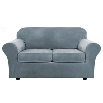 Soft Velvet Plush 3 Piece Stretch Loveseat Sofa Slipcover for 2 Cushion Couch Machine Washable
