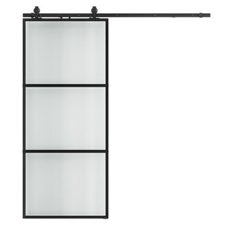 Metal and Glass Sliding Barn Door with Installation Hardware Kit  Soft-close Included