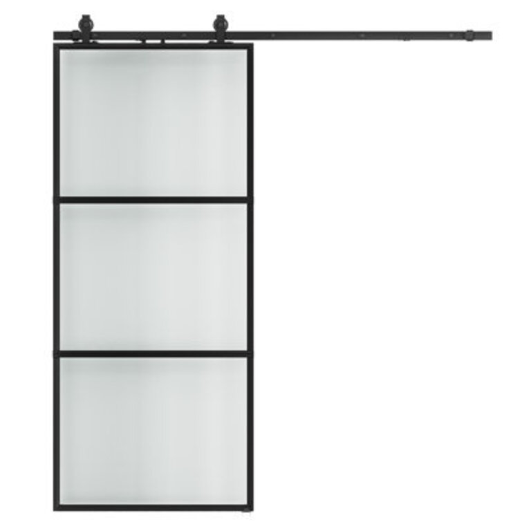 Metal and Glass Sliding Barn Door with Installation Hardware Kit  Soft-close Included
