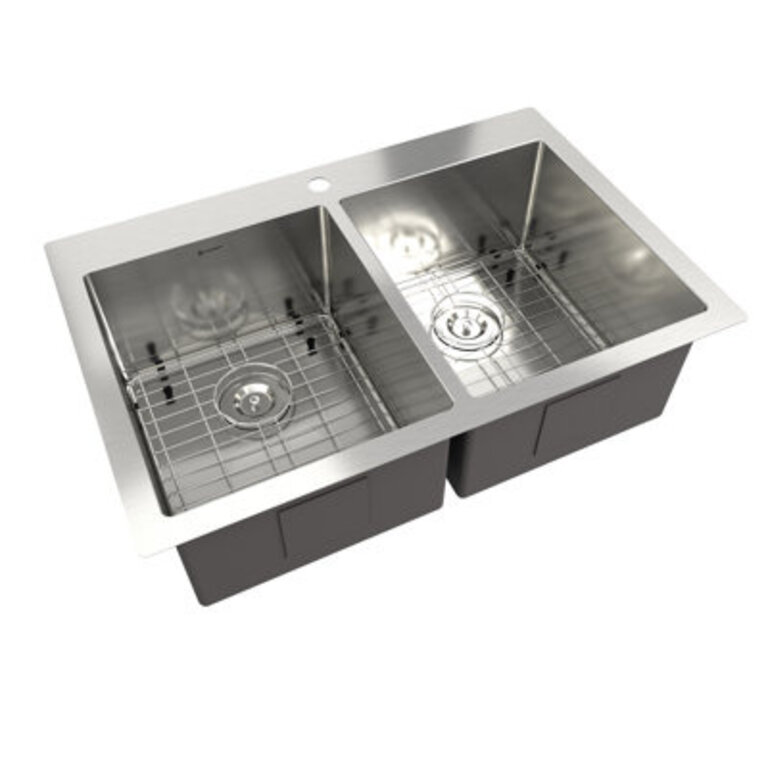 33L x 22W Double Bowl Stainless Steel Drop-In Kitchen Sink with 1 Faucet Hole