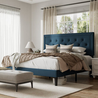 Hegg Tufted Upholstered Platform Bed with Wood Slats Headboard Included