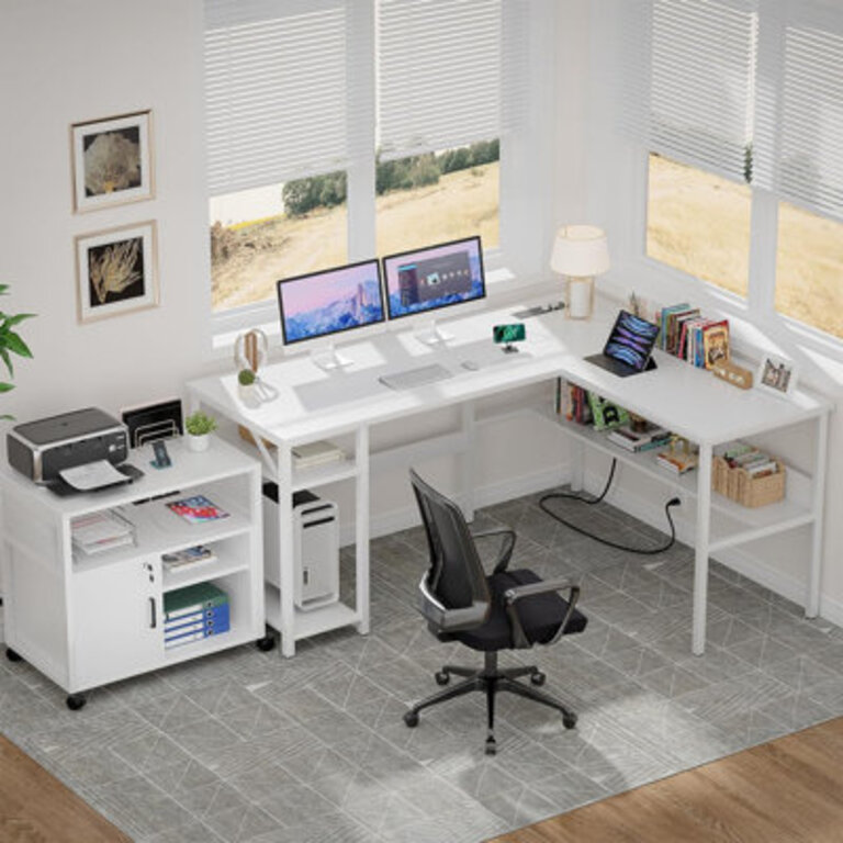 Afjol 47 Reversible L Shaped Desk with Power Outlet and USB PortsOnly Desk