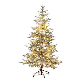 Pre-Lit Artificial Flocked Woodland Fir Christmas Tree with 150 Warm White LED Lights