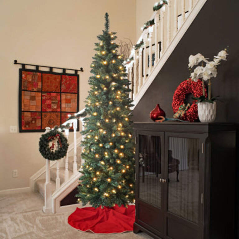 Slender Lighted Artificial Fir Christmas Tree