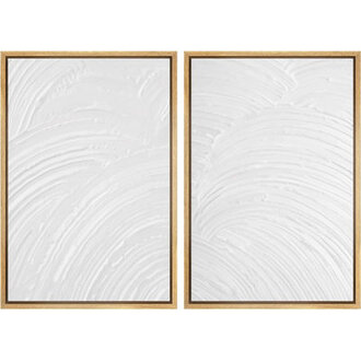3D Texture Illusion Minimalist White Elegant Abstract Modern Wall Art Framed 2 Pieces Canvas Print