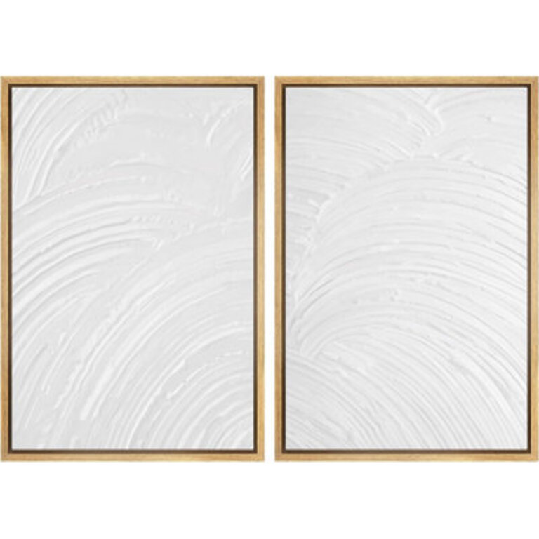 3D Texture Illusion Minimalist White Elegant Abstract Modern Wall Art Framed 2 Pieces Canvas Print