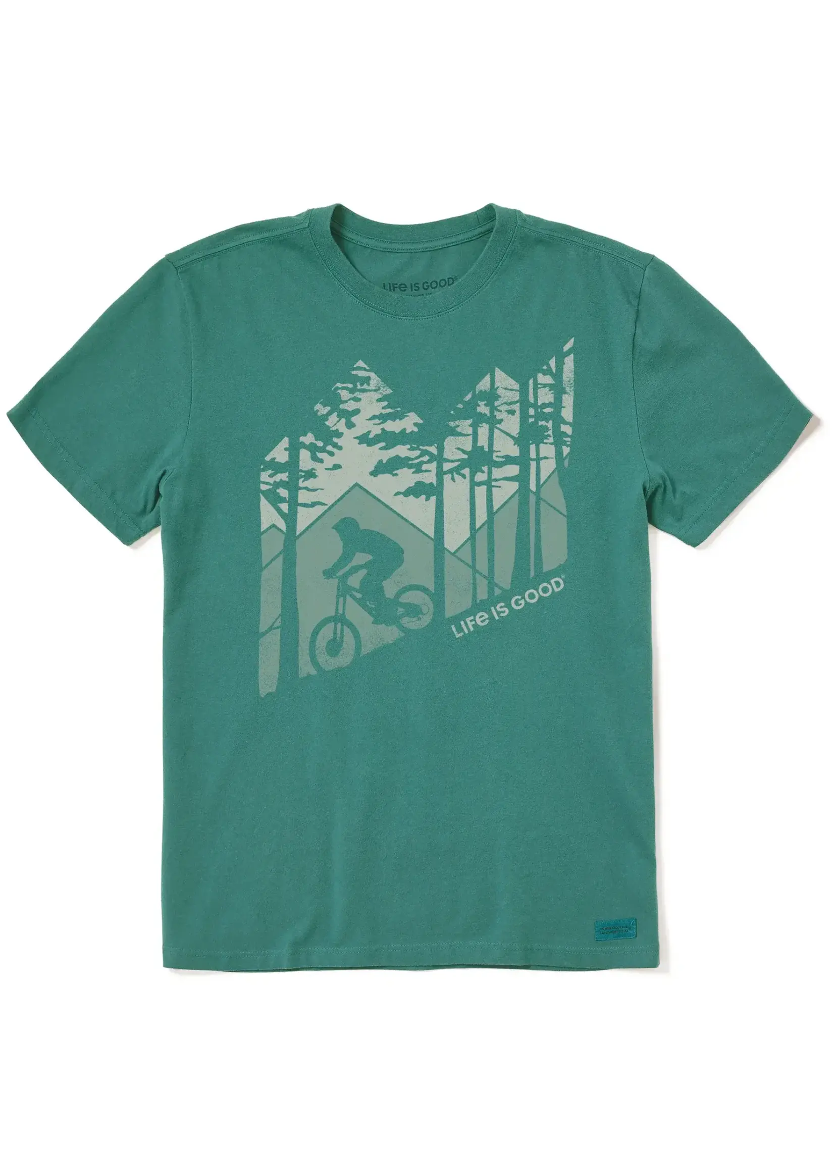 Life is Good Mens Crusher Tee Woodsy Downhiller SprGrn