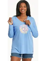 Life is Good Womens NEW LSleeve Hooded Cru Tie Dye Daisy CrnBlu