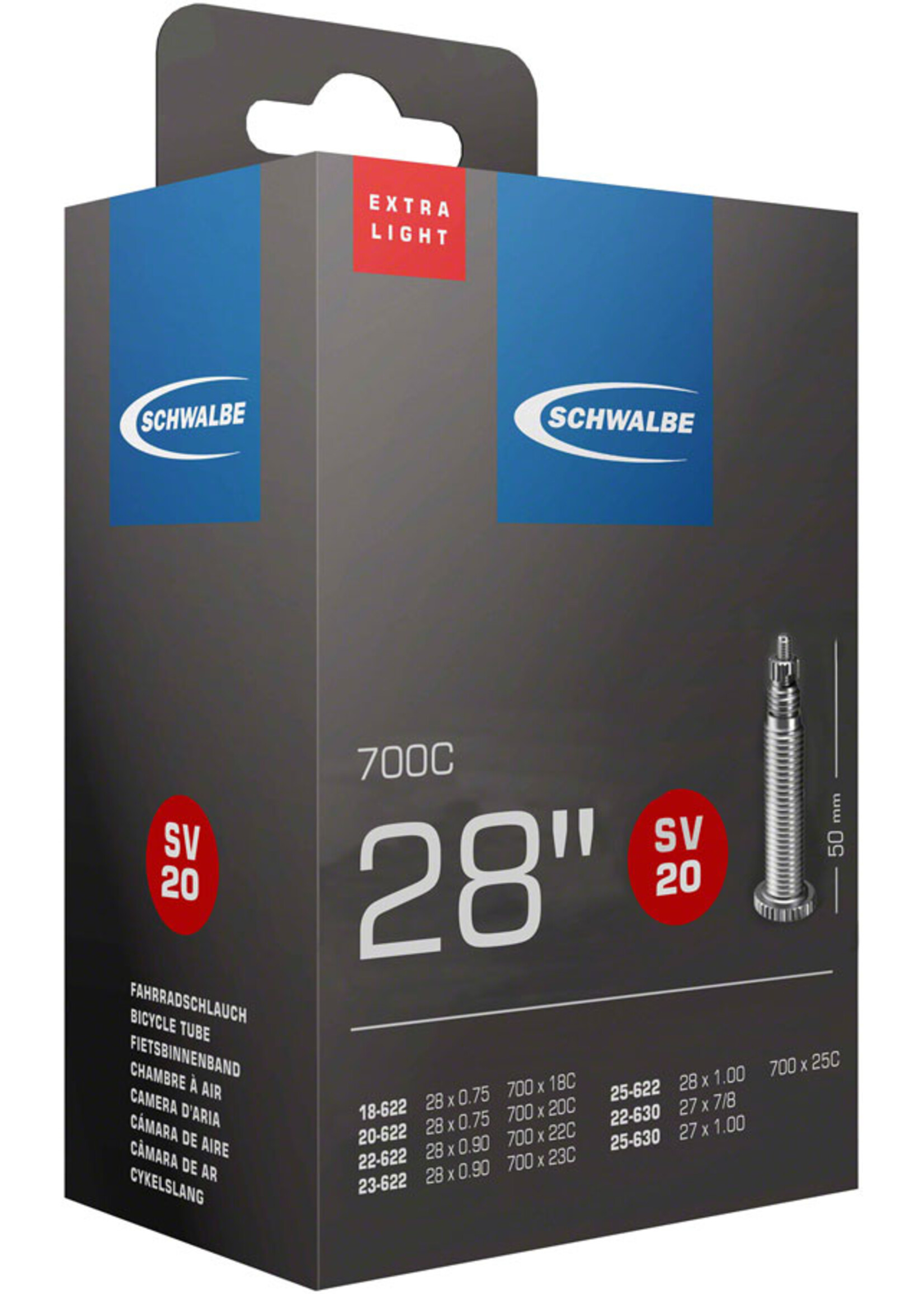 Schwalbe Schwalbe Extra Light Tube - 700 x 18 - 25mm, 50mm Presta Valve
