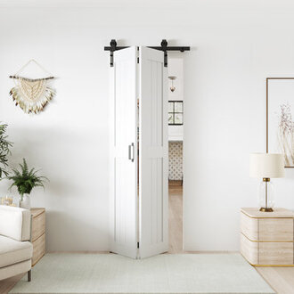 84 Manufactured Wood Paneled Bifold Sliding Barn Door with Installation Hardware Kit