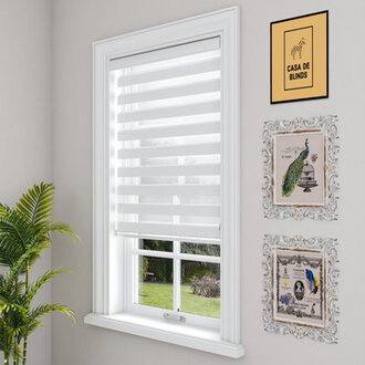 Zebra Blinds Window Dual Layer Roller Shades Corded Horizontal Blind Bedroom Privacy 72 Length