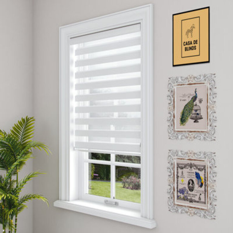 Zebra Blinds Window Dual Layer Roller Shades Corded Horizontal Blind Bedroom Privacy 72 Length