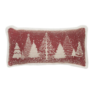Snow Scene Printed Christmas Tree With Faux Fur Trim Christmas Pillow  10 By 20-Inch