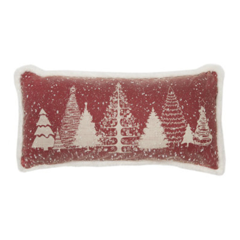 Snow Scene Printed Christmas Tree With Faux Fur Trim Christmas Pillow  10 By 20-Inch