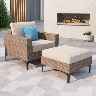 Jahsean 33 Wide Outdoor Wicker Patio Sofa with Cushions