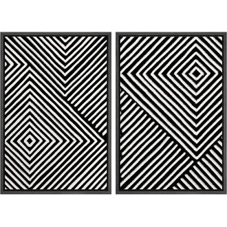 3D Illusion Effect Black And White Geometric Modern Pictures Framed Canvas 2 Pieces Print Wall Art