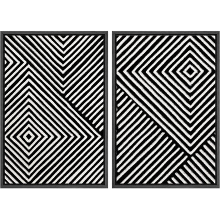3D Illusion Effect Black And White Geometric Modern Pictures Framed Canvas 2 Pieces Print Wall Art
