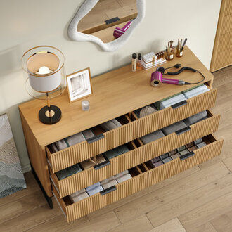 Semin 54W Fluted Design 6-Drawer Dresser OrganizerBedroom DresserWood Chest of Drawers