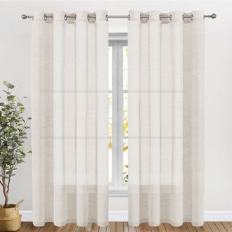 Dawan Natural Linen Sheer Curtains Flax Linen Blended Curtain Panels Living Room Solid Semi-Sheer Grommet Semitransparent Semi-Sheer Soft Privacy Drapes