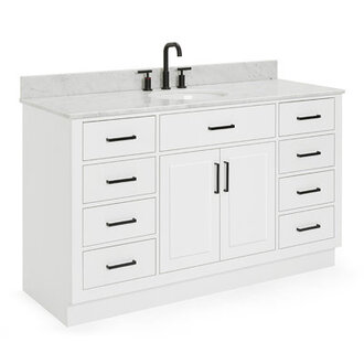 Jameal 60 Solid Wood Single Bathroom Vanity with 075 Carrara Marble Top Sink