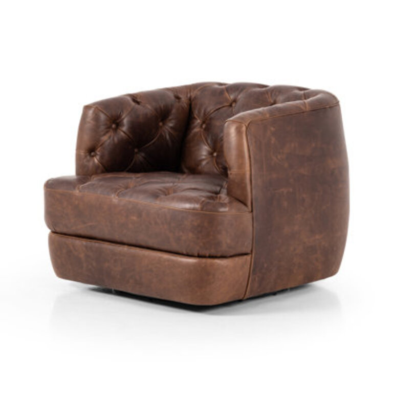 Jamaris 375 Wide Tufted Genuine Leather Top Grain Leather Swivel Barrel Chair