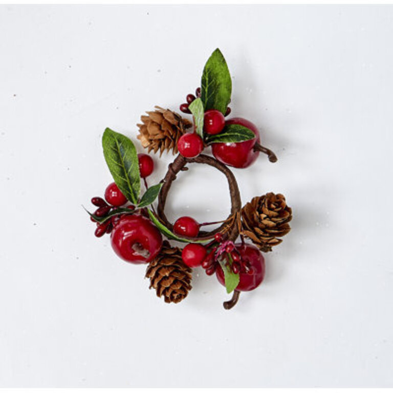 125 Inner Diameter Artificial Christmas Leaves Apples Berries and Pinecone Pillar Candle Ring