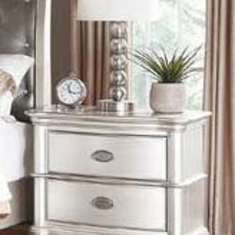 Rey Antique Silver Wood 2 Drawer Nightstand