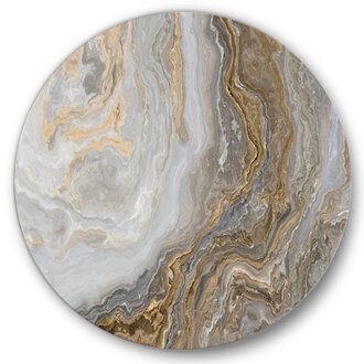 White Marble with Curley Gray and Gold Veins - Round Metal wall art