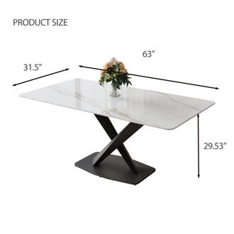 Lesle Faux Marble Top Dining Table with Carbon Steel Base
