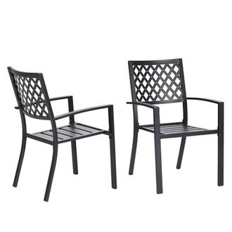 Hughey Patio 2-Piece Dining Chair Set Powder-coated Iron Frame Black