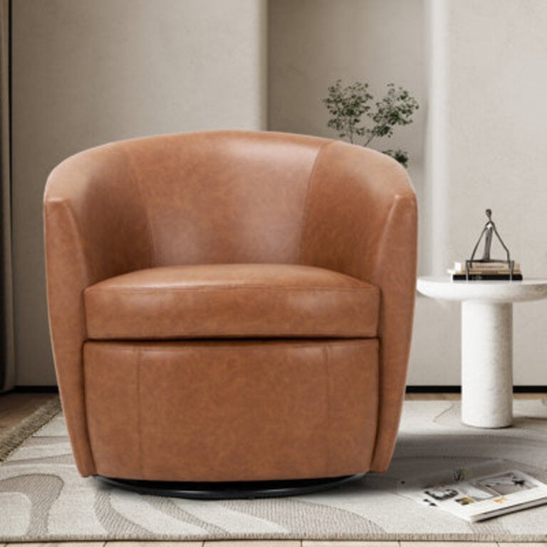 Leather Upholstered Swivel Barrel Chair No Assembly Required