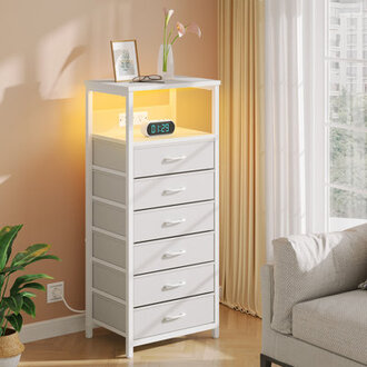 Nightstand with Charging Station Bedside Table with LED Lights Storage End Table for Living Room