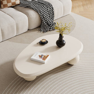 51 Oval Cream Black Brown Modern Coffee Table with Three Round Legs