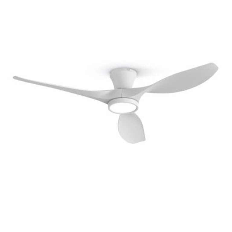 52" Jacara 3 - Blade LED Flush Mount Ceiling Fan with Remote Control and Light Kit Included Finish: White with White Blades
