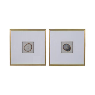 Aldora 24 Agate Canvas Wall Art Set - Gold  Wood Framed Modern Decor WhiteBlue - Stylish Accent for Living Room Bedroom Office -