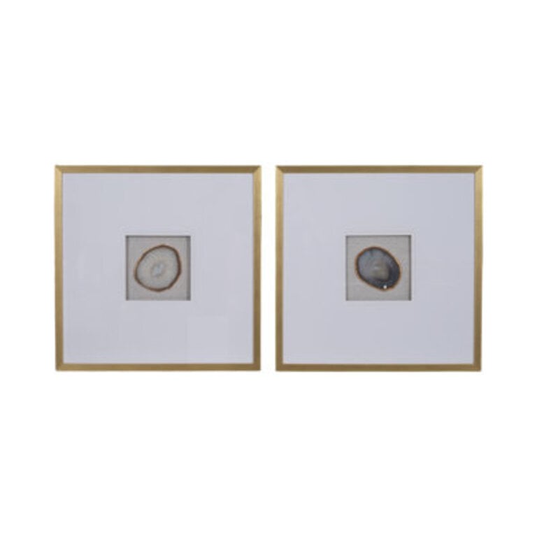 Aldora 24 Agate Canvas Wall Art Set - Gold  Wood Framed Modern Decor WhiteBlue - Stylish Accent for Living Room Bedroom Office -