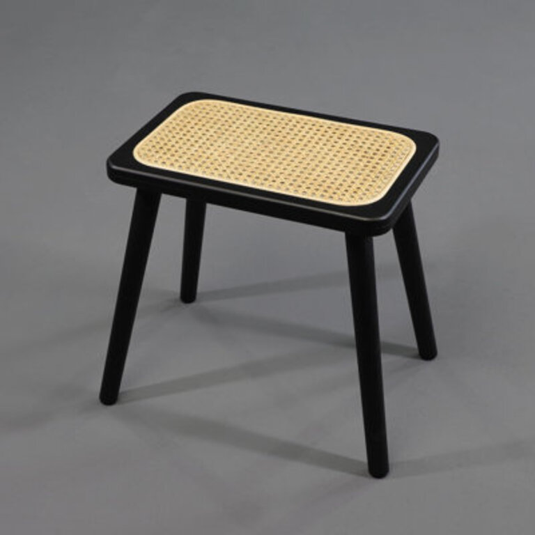 Ascano Natural Rattan Top Wood Stool with Portable and Detachable Legs Handcrafted Wood Stool Lightweight Stool Hand Woven Comfortable Support Rectangle