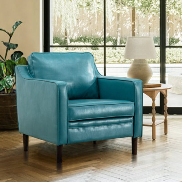 Jannae 32 Inch Vegan Leather Upholstered Square Arm Accent Chair