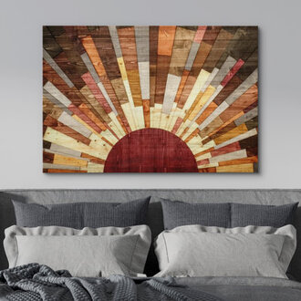 Western Wood Effect Landscape Brown Sun Rays Rustic Decor Southwest Pictures Large Framed Canvas Print Wall Art