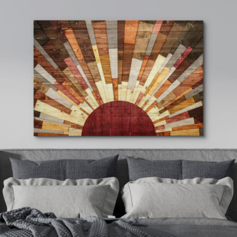 Western Wood Effect Landscape Brown Sun Rays Rustic Decor Southwest Pictures Large Framed Canvas Print Wall Art