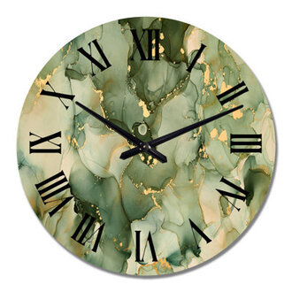 Green Luxury Abstract Fluid Art I - Modern Wall Clock
