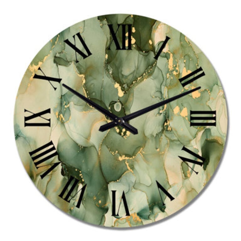 Green Luxury Abstract Fluid Art I - Modern Wall Clock